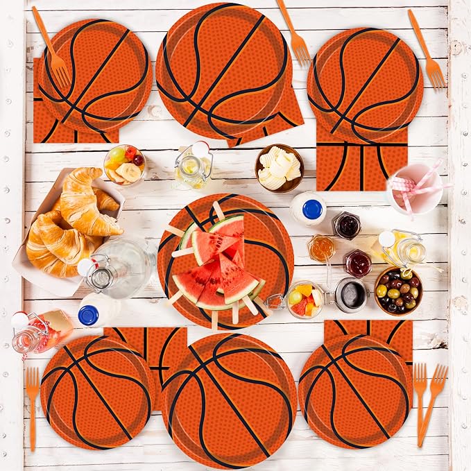 96Pieces Basketball Tableware Set Sport Party Disposable Plates Napkins Fork - Image 6