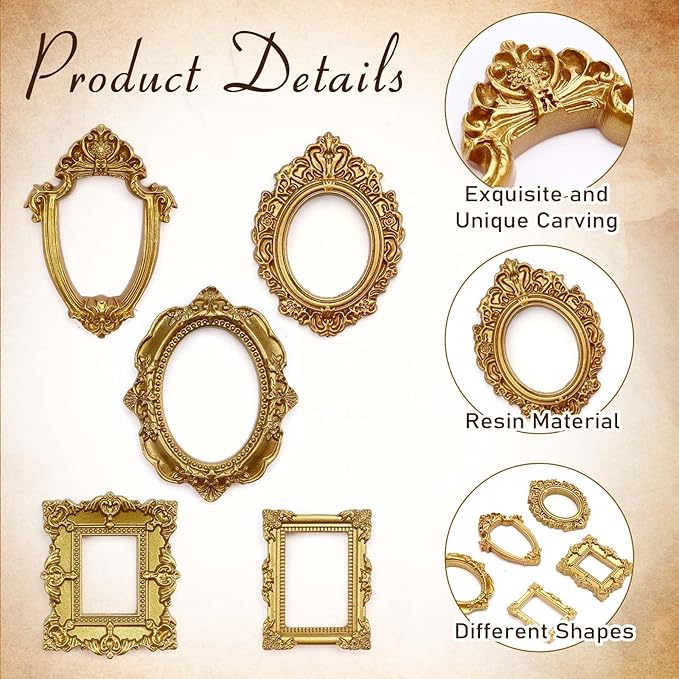 15 PCS Mini Vintage Frames, Tiny Resin Antique Frames, Small Gold picture photo - Image 3
