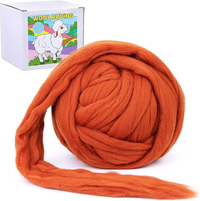 QMNNMA 14.1oz Wool Roving Bulk, Needle Felting Wool-Red Brown | Super Wool by Qmnnma