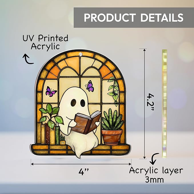 Halloween Faux Stained Glass Ghost Ornaments Acrylic, Halloween Decor Cute - Image 3