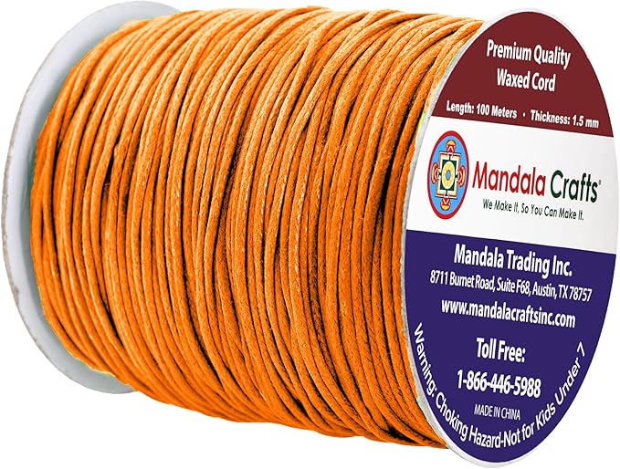 Mandala Crafts 1.5mm 109 Yards Orange Cotton Waxed Cord for Jewelry Making Bracelet Cord Waxed String - Beading String Thread Jewelry Cords for Necklaces String