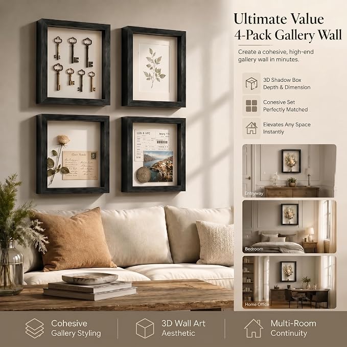 4 Pack 8x10Shadow Box Frame Set, Deep Wood Display Case - Image 6