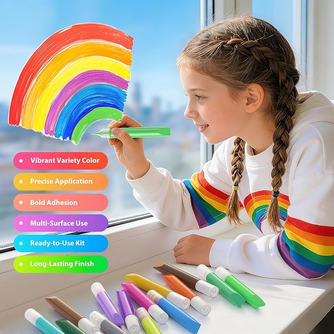 24 Pcs Suncatcher Paint Pens, Stained Glass Sun Catcher Pens 24 Colors 10ML Each - Image 3
