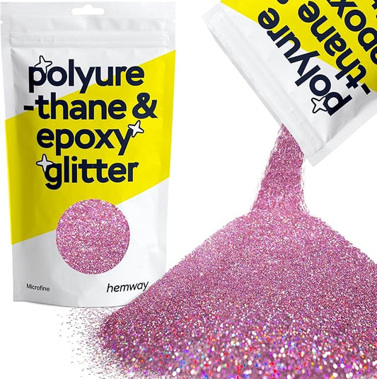 Hemway Polyurethane & Epoxy Resin Glitter 100g / 3.5oz Metallic Crystal Flake Additive for Flooring Jewelry Tumblers Glass Pigment - Microfine (1/256" 0.004" 0.1mm) - Rose Pink Holographic