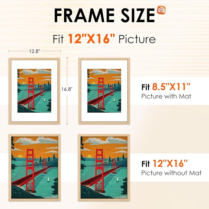 FIXSMITH 12x16 Picture Frame Natural Set of 2, Photo Frame - Image 2
