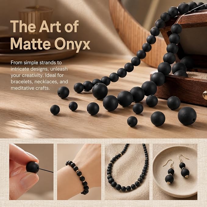 60pcs Natural Matte Black Onyx Gemstone Beads，6mm Frosted Round Loose Stone - Image 4
