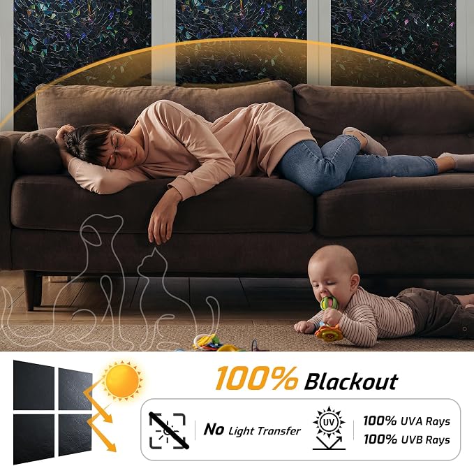 LUTE Blackout Window Film, Sun Light Blocking Window Film, 35.4" x 157.4" | - Image 4