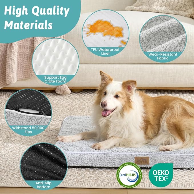 Dog Crate Bed for Small Size Dogs, Rectangular Orthopedic Cat Beds, Foam - Image 6