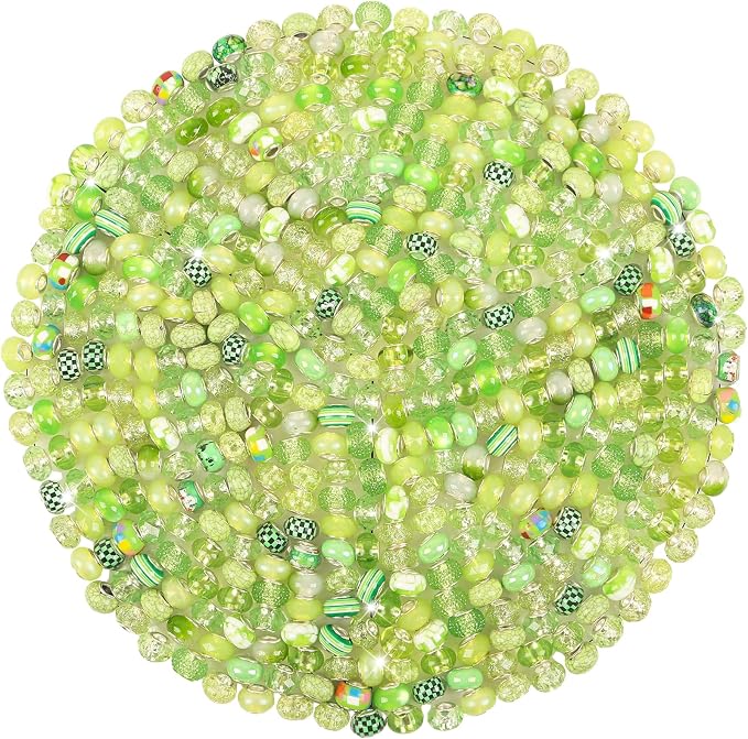 200Pcs Large Hole Beads Spacer Beads Light Green Assorted European Craft Big by BRACELETMAKINGKIT