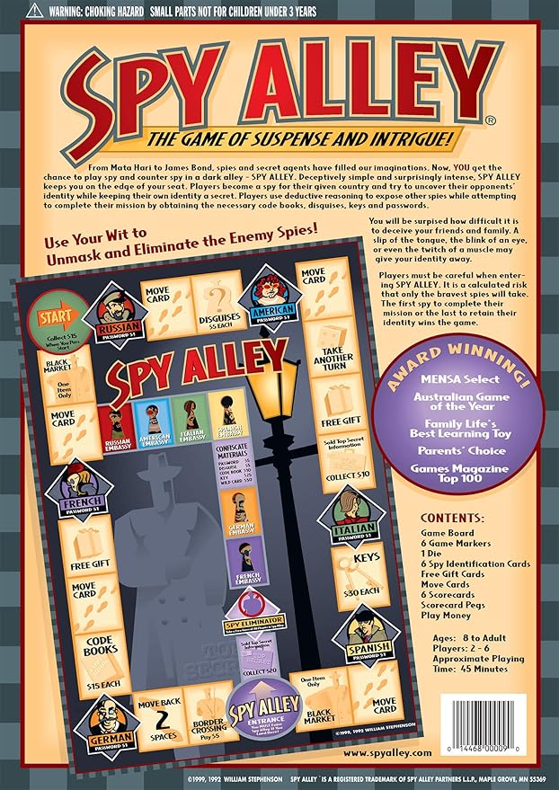 Spy Alley - Mensa Award-Winning Family Board Game - Trusted for 30+ Years - High Replayability & Fun for All Ages