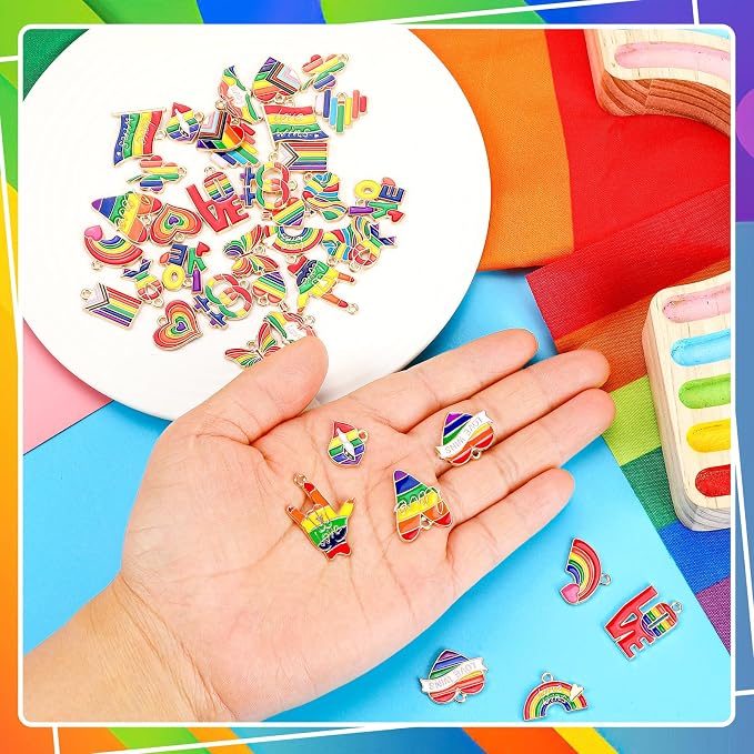 MARFOREVER 40Pcs/20 Pairs Pride Charms, Rainbow Charms - Image 3