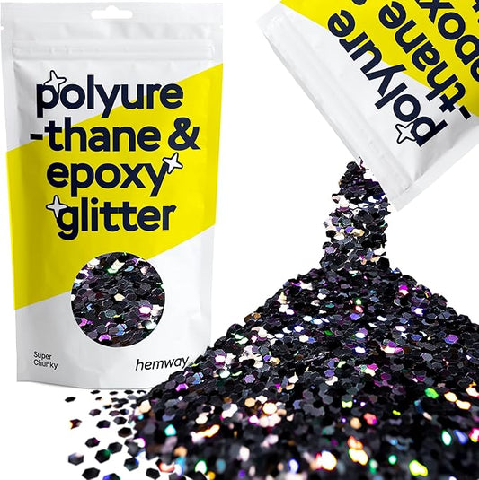 Hemway Glitter for Resin 100g Black Holographic Metallic Crystals for Epoxy Craft Super Chunky Flakes Tumblers Wax Melt