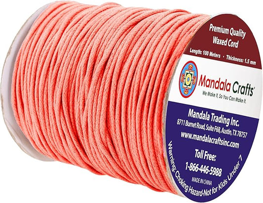 Mandala Crafts 1.5mm 109 Yards Coral Cotton Waxed Cord for Jewelry Making Bracelet Cord Waxed String - Beading String Thread Jewelry Cords for Necklaces String