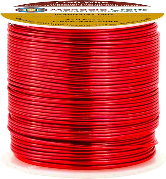 Mandala Crafts 18 Gauge Anodized Aluminum Craft Wire for Jewelry Making - 100 FT Colored Flexible Red Wire - Bendable for Bonsai Armature Crafting Sculpting