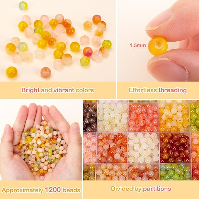 XSEINO About 1200+ pcs 6mm Glass Beads Bracelet Making Kit, 24 Assorted Yellow - Image 4