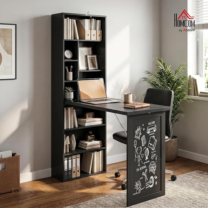 HOMCOM Foldable Convertible Writing Table, Wall Mounted Space-Saving Computer - Image 2