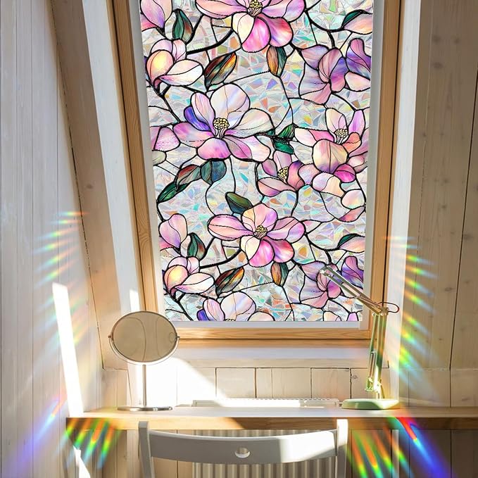 Bloss Purple Magnolia Flower Sunroof Film Decorative, Stain Glass Window Film - Image 7