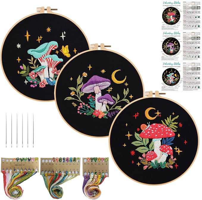 Nuberlic 3 Pack Embroidery Kit for Adults Beginners, Stamped Cross Stitch by Nuberlic