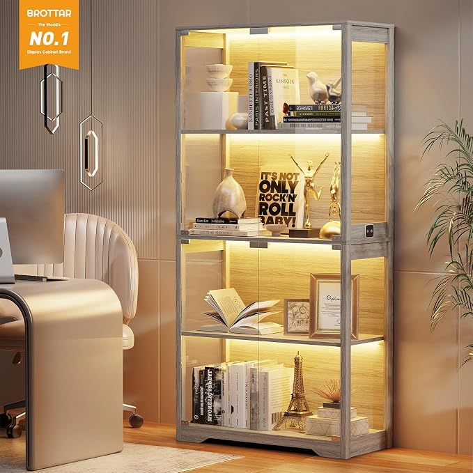 BROTTAR Display Cabinet with Glass Doors, 4-Tier Display Case, Storage Cabinets - Image 4