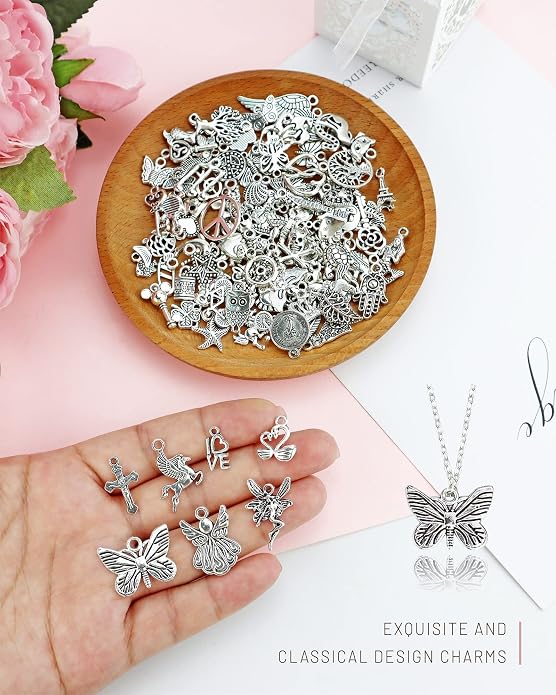 JIALEEY Wholesale Bulk Lots Jewelry Making Silver Charms Mixed Smooth Tibetan - Image 3