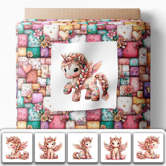Unicorn Patchwork Cotton Fabric Panel – 6 Designs + Bonus Patchwork Sheet - Image 2