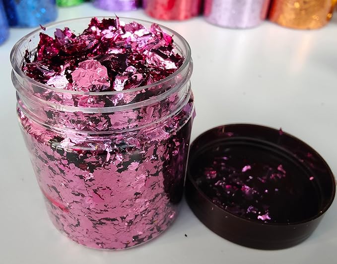 Gilding Flakes,Gold Foil Flakes for Resin,Blue Red Purple Pink Metallic Foil Flakes for Resin Jewelry Making,Nails,Painting Art,Crafts and Slime (Rose red)