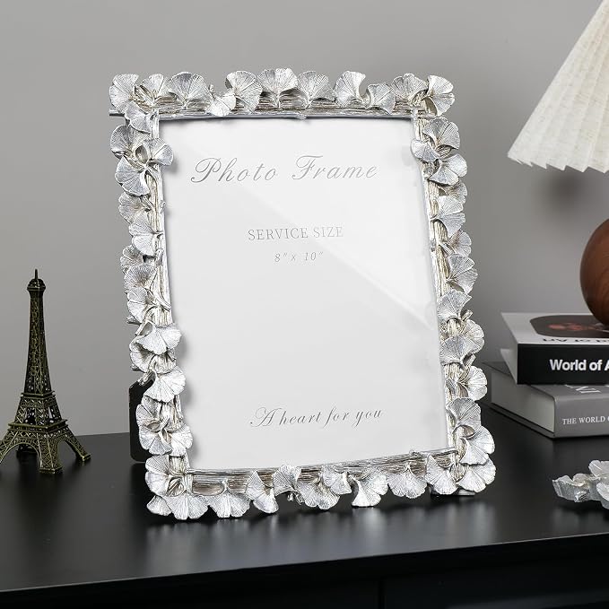 Cuspin Silver 8x10 Picture Frame, Vintage Silver Ornate Leaf Textured - Image 2