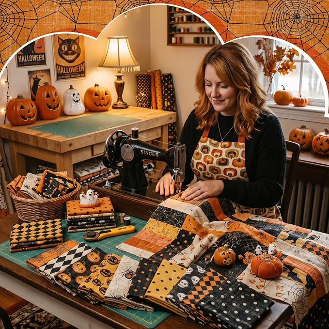 HunnmingRe 20 Pcs 10''x10'' Vintage Halloween Quilting Fabric Square Bundle - Image 3