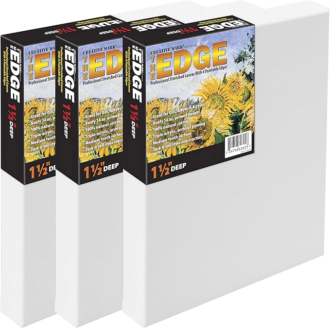 Creative Mark The Edge Deluxe Cotton 1-1/2" Deep Stretched Canvas for Painting, 18x36 Pack of 3, 14oz. Primed Weight, Universal Archival Priming, Medium Tooth, Hand-Stretched Canvas for Painters