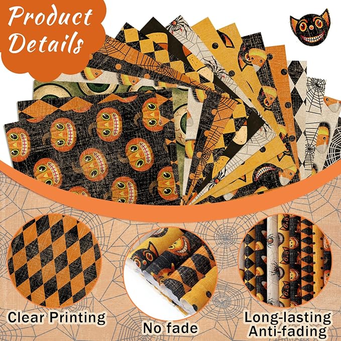 HunnmingRe 20 Pcs 10''x10'' Vintage Halloween Quilting Fabric Square Bundle - Image 5