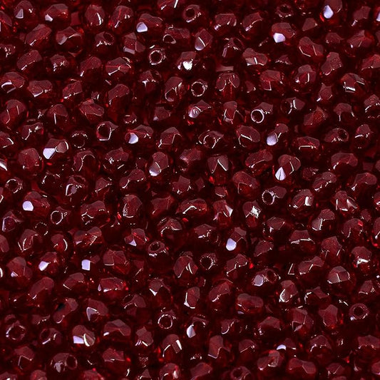 100 pcs Faceted Fire Polished Pressed Czech Glass Beads 4mm (0.16in), Bohemian Dark Ruby Red - 90100