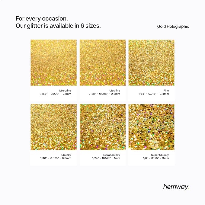 Hemway Polyurethane & Epoxy Resin Glitter 100g / 3.5oz Metallic Crystal Flake Additive for Flooring Jewelry Tumblers Glass Pigment - Extra Chunky (1/24" 0.040" 1mm) - Gold Holographic