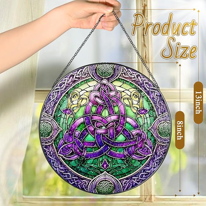 Stained Glass Window Hanging, LAOWEIKI 8'' Celtic Knot Suncatcher, Stained - Image 4