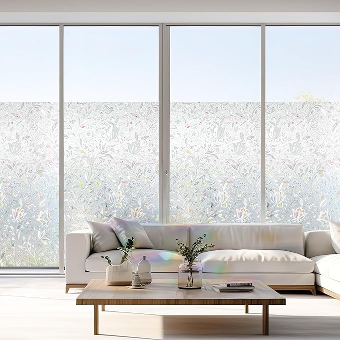 Hilarious Privacy Window Film, Tulip Window Vinyl, Stained Glass Static Stickers, 3D Decorations for Glass Windows, Removable Window Covering, Adhesive-Free Stickers (29.5'' x 118'')