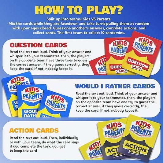 Kids VS Parents – A Hilarious Family Game with Conversation Starters & Fun Challenges – Card Game for Kids, Teens & Adults | Perfect for Game Night, Travel, or Gifts