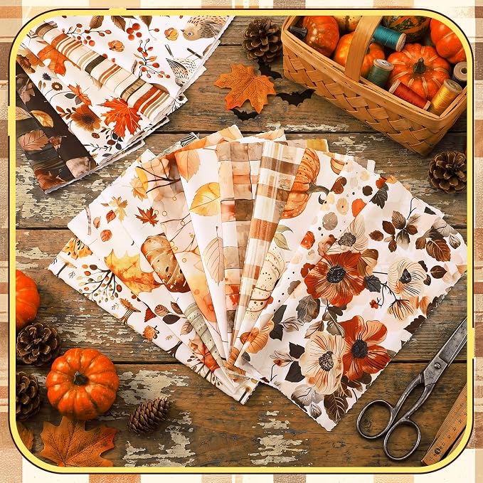 HunnmingRe 20 Pcs 10''x10'' Fall Quilting Fabric Square Watercolor Autumn - Image 4