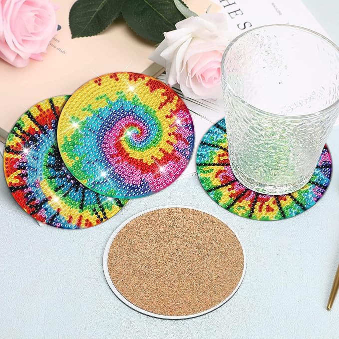 Cumule 8 PCS Tie-Dye Diamond Art Coasters Kits - Image 4