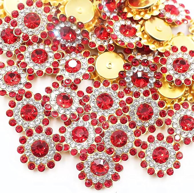 14mm 150pcs Crystals Red Glass Gems Sew on Rhinestones, Metal Base Claw by Unknown
