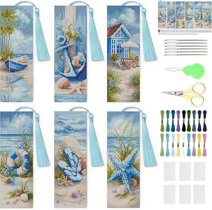 NEGEKFKX 6 Pcs Beach Cross Stitch Bookmark Kit by NEGEKFKX