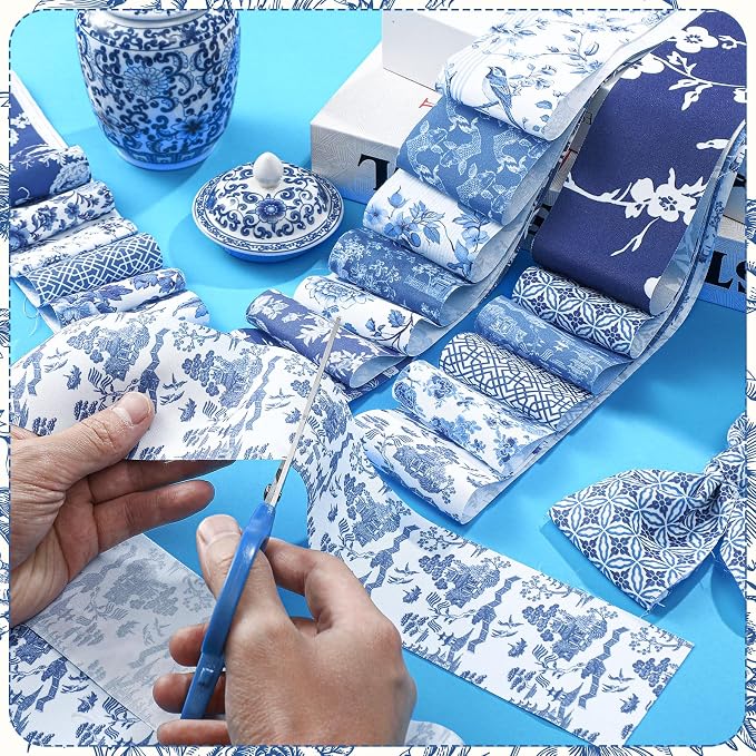 Hosuly 40 Pcs Blue and White Floral Jelly Fabric - Image 3