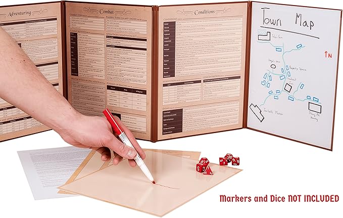 Hexers Game Master Screen, Compatible with Dungeons and Dragons, DND DM Pathfinder RPG Role-Playing, 4 Customizable Panels Inserts Included That Slide into The Pouches, Dry Erase Tracker Sheet