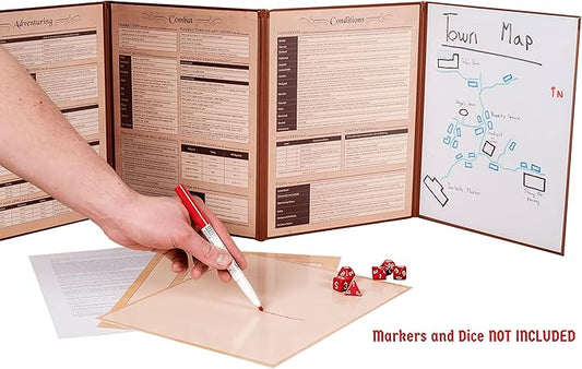 Hexers Game Master Screen, Compatible with Dungeons and Dragons, DND DM Pathfinder RPG Role-Playing, 4 Customizable Panels Inserts Included That Slide into The Pouches, Dry Erase Tracker Sheet