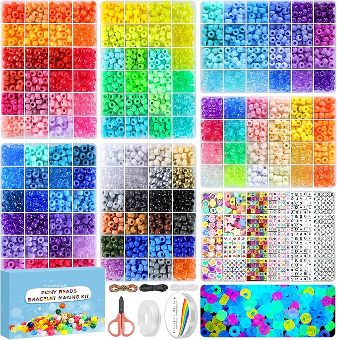 Redtwo 7 Boxes 5000 Pcs Pony Beads Kit, 144 Colors 6x9mm Kandi Beads by Redtwo