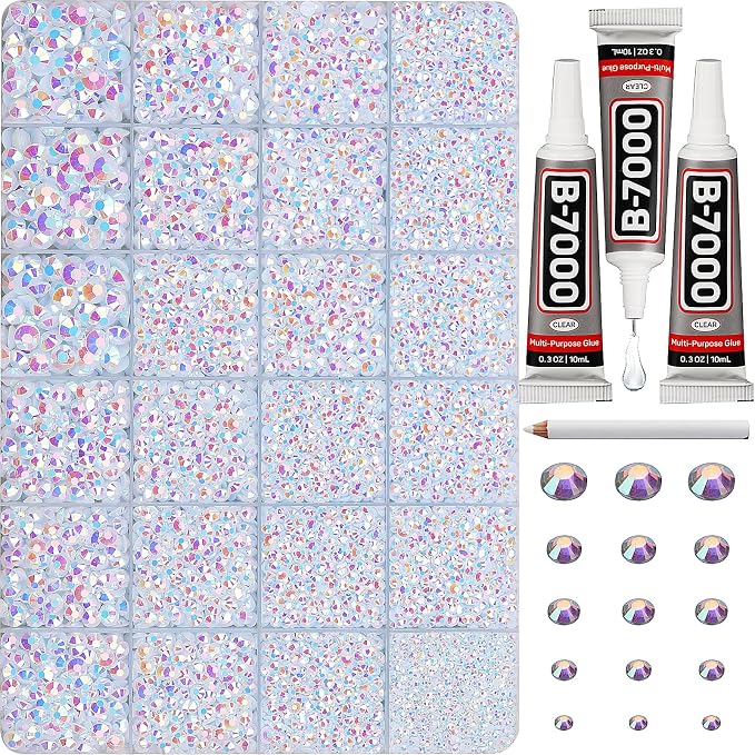 33000Pcs White AB Rhinestones for Bedazzling, Iridescent Different Sizes 2 by Worthofbest