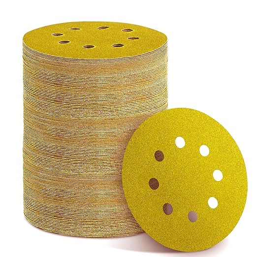 150PCS 150 Grit Gold Sanding Discs, 5-Inch 8-Hole Sandpaper for Random Orbital Sander, for Automotive or Woodworking
