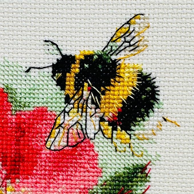 RIOLIS - Furry Bumblebee 2210, Animals Cross Stitch Kits 6"x6", Flowers Cross - Image 6