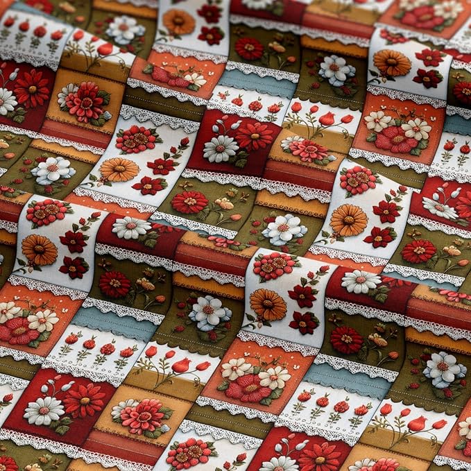 Patchwork Floral Cotton Fabric Panel 61 x 36.6 Inches, Vintage Quilt Style - Image 7