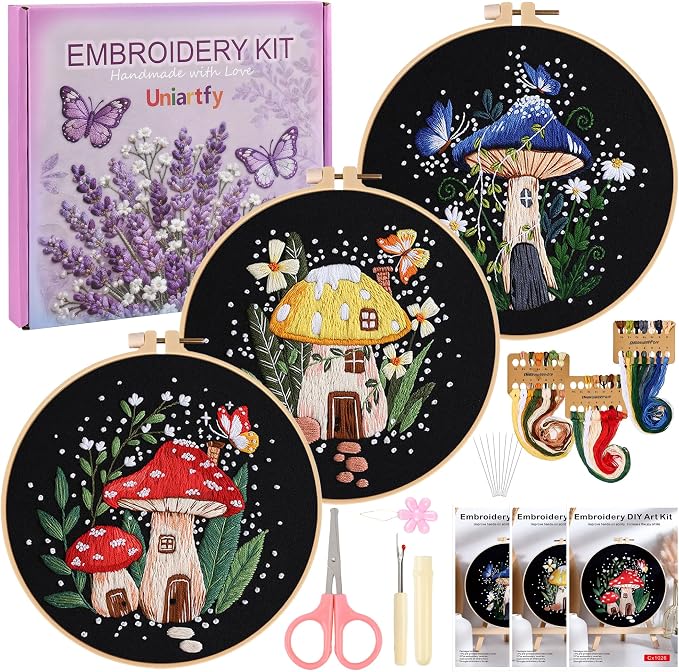 Uniartfy 3 Sets Embroidery Kit for Adults Beginners, Needlepoint Kits Cross by Uniartfy