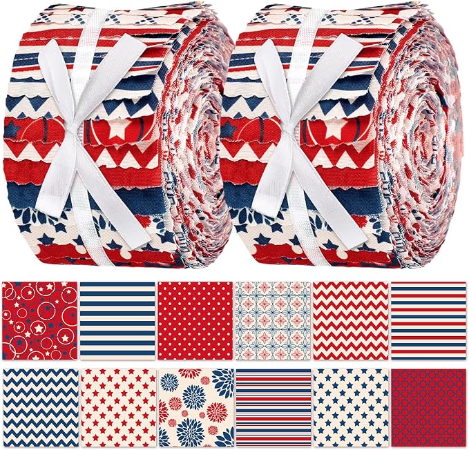 Hosuly 40 Pcs Patriotic Fabric Red White and Blue Fabric American Flag Star by Hosuly