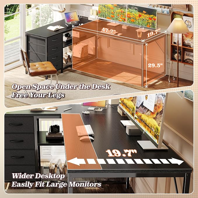 PRAISUN 61" L Shaped Desk with Power Outlets & USB-C Port, Reversible Computer - Image 6